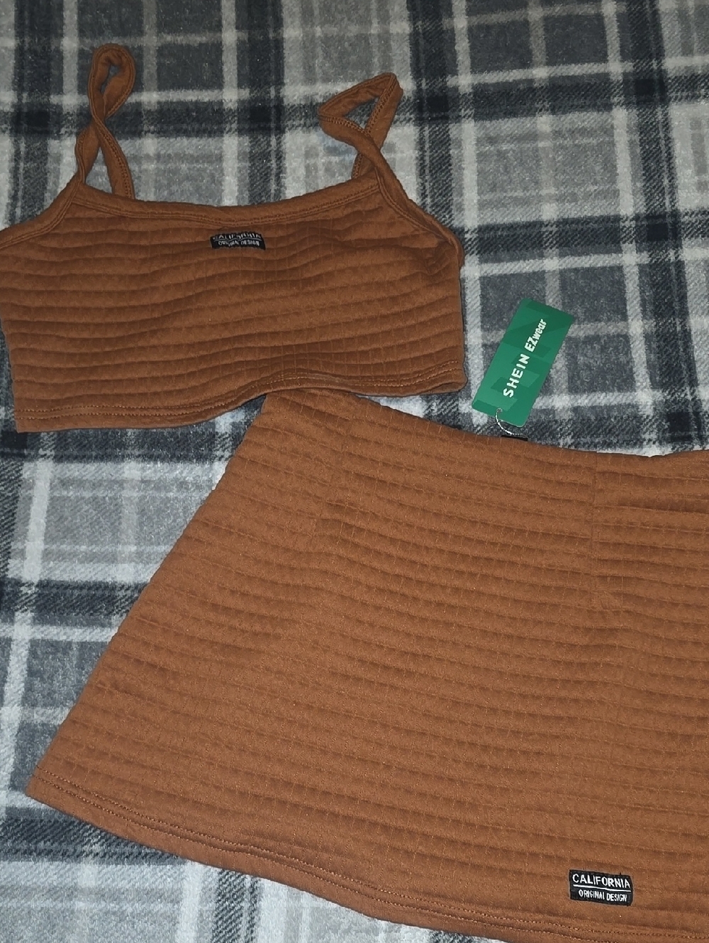 ⭐️SHEIN Brown Ribbed Textured Mini Skirt Set